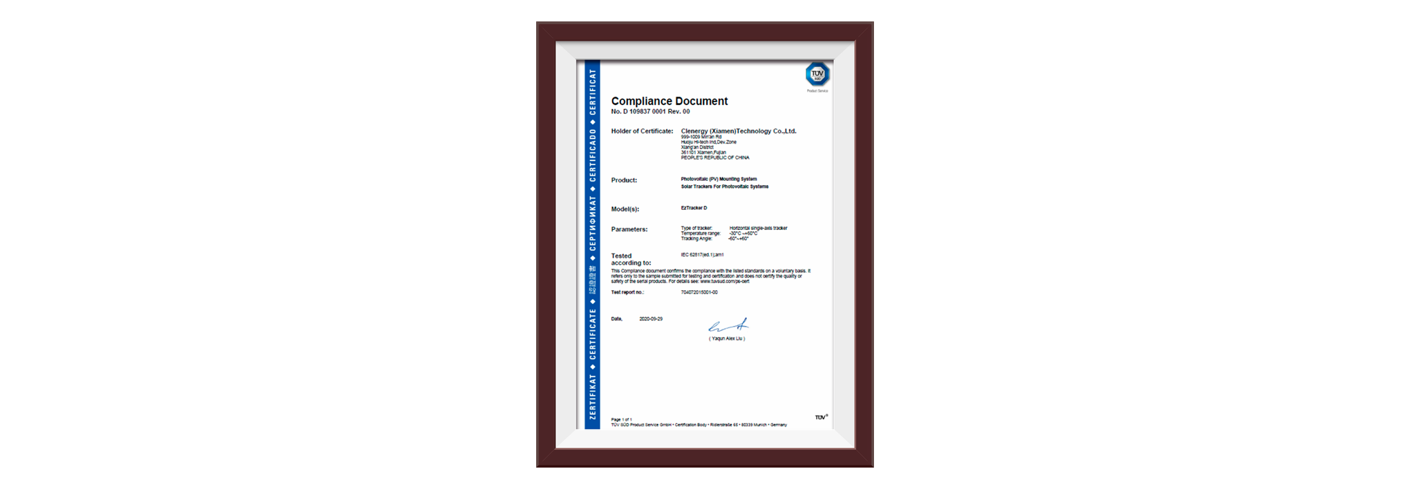 Eztracker D By Pv Ezrack Achieves Iec Certification